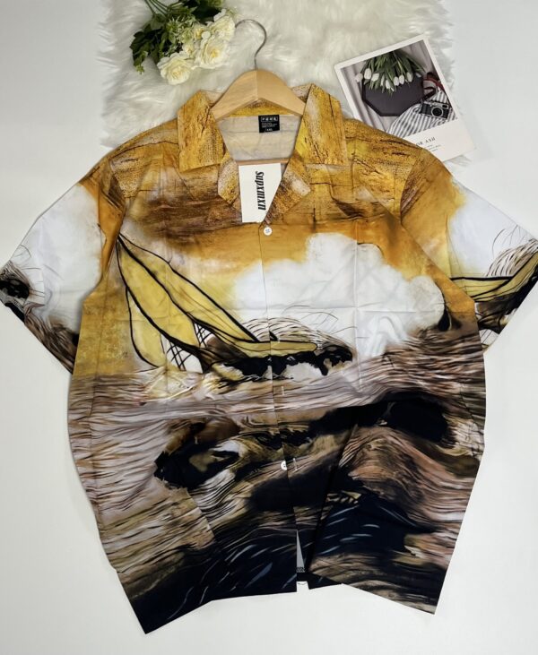 Artistic Sailboat Scene Print Shirt