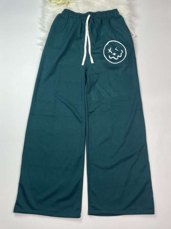 Teal Wide-Leg Graphic Pants