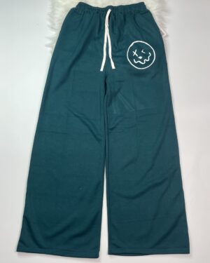 Teal Wide-Leg Graphic Pants