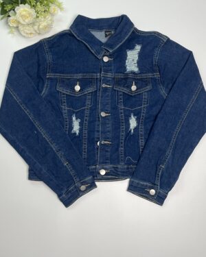Distressed Button-Front Denim Jacket