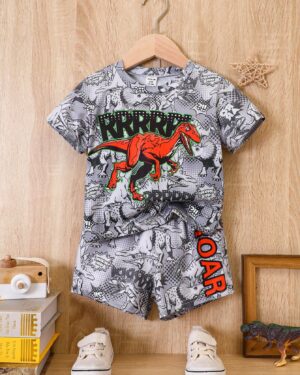 Kids' Dinosaur Comic Print T-Shirt & Shorts Set
