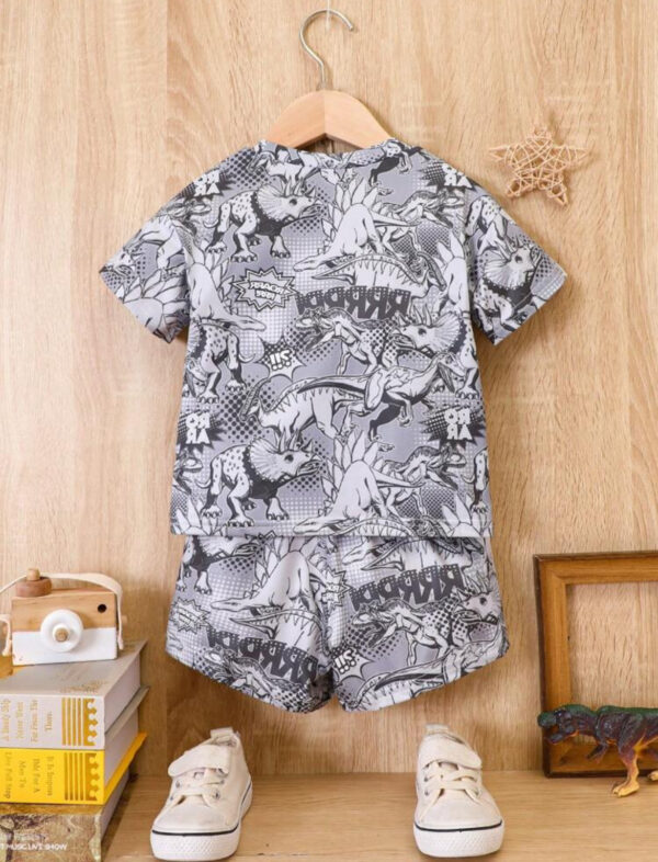 Kids' Dinosaur Comic Print T-Shirt & Shorts Set - Image 2