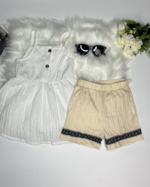 Baby Girl Textured White Cami Top & Cream Shorts Set