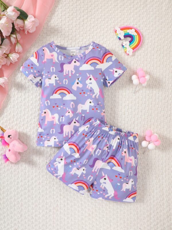 Girls' Magical Unicorn & Rainbow Short Pajama Set - Image 2