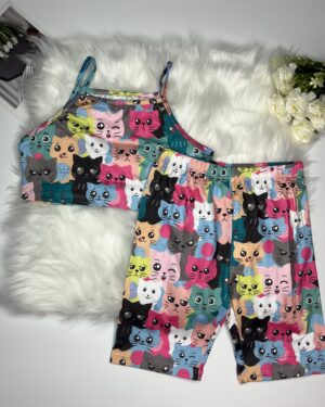 Girls' Fun Colorful Cat Print Cami & Shorts Set