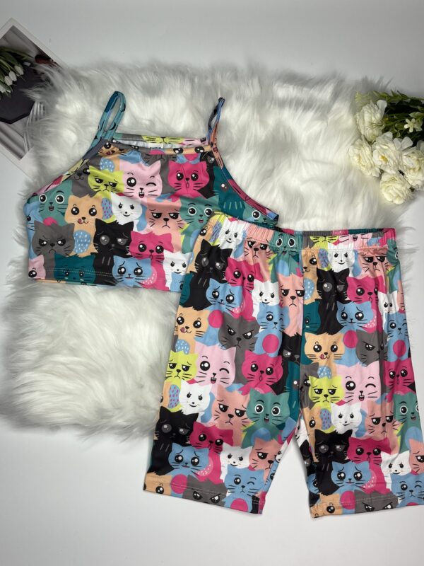 Girls' Fun Colorful Cat Print Cami & Shorts Set