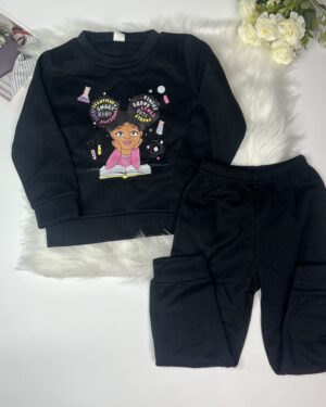 Cool Girls' Black Graphic Sweatshirt & Pants Loungewear Set