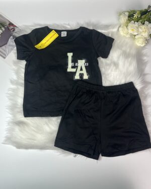 Kids' Black "Los Angeles" Print Tee & Shorts Set