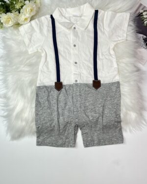 Comfy Baby Boy Romper with Attached Suspenders