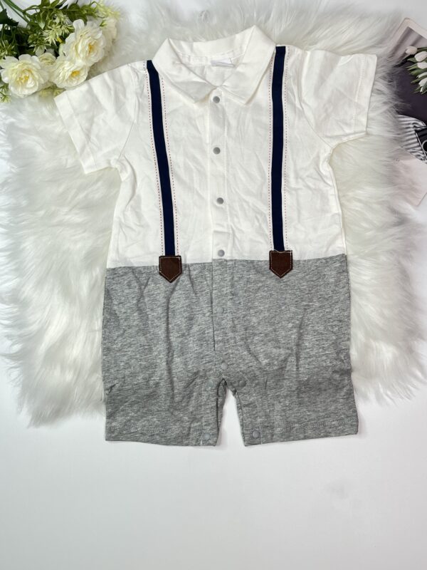 Comfy Baby Boy Romper with Attached Suspenders
