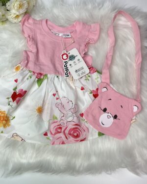 Pink Flutter Sleeve Dress with Matching Bag Set
