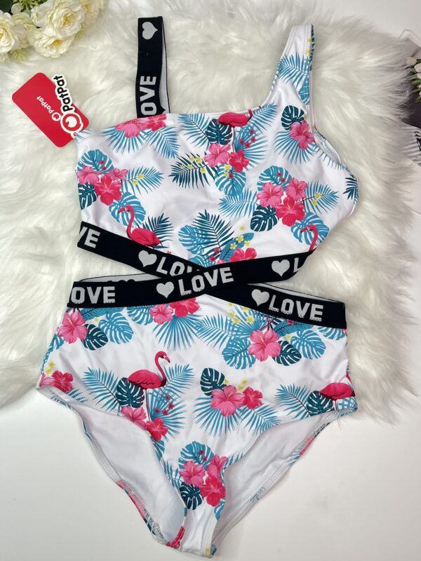 Girls' Tropical Flamingo One-Shoulder Swimsuit Set